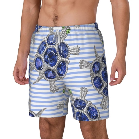 Rocae Turtle with Blue Stones for Men's Swim Trunks Quick Dry With Two Side Pockets and One Lined Patch PocketMedium