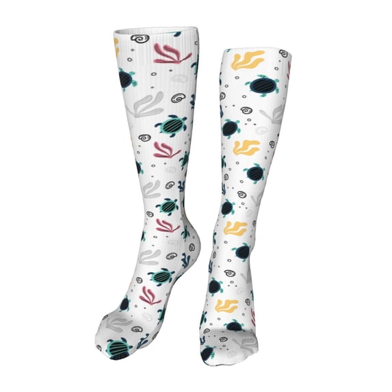 Rocae Turtles And Corals Novelty Casual compression Socks For Women Men Contrast Color Stockings