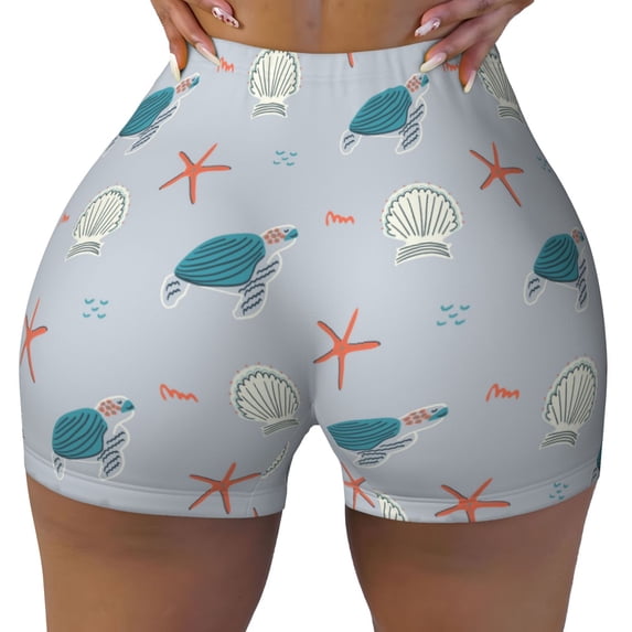 Rocae Turtles And Shells for Women's Quick-Dry Running Shorts,Ladies Active Athletic Apparel Yoga Workout Gym Running Volleyball Spandex Shorts X-Large
