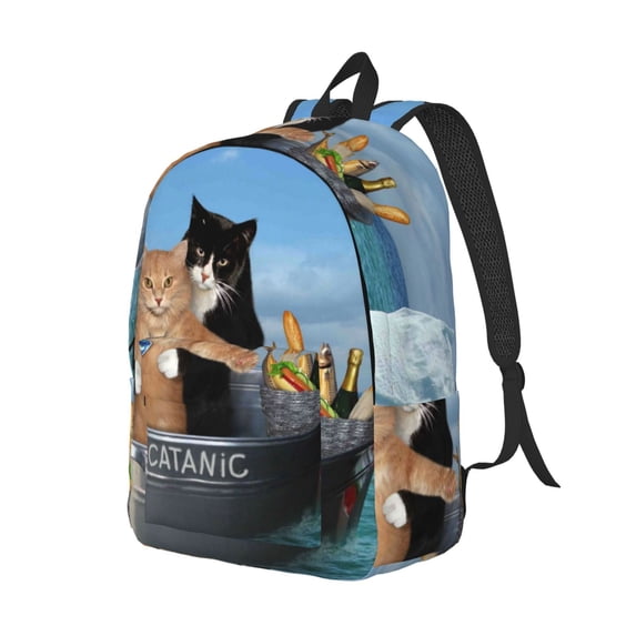Rocae Two Brave Cats Are Floating On The Sea Iceberg for Durable Canvas Backpack Leisure Large Bag Travel Rucksack Multi-function Backpack