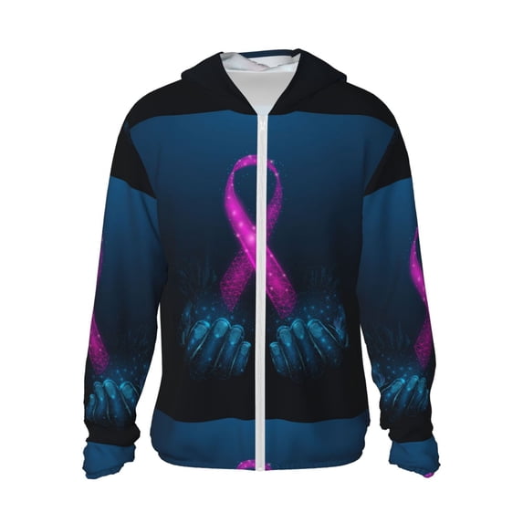 Rocae Two Human Hands are Holds Pink Ribbon Awareness Print Breathable Sun Protection Hoodie Quick-Dry Lightweight Long Sleeve Hoodie Unisex Running Sports Shirt X-Large