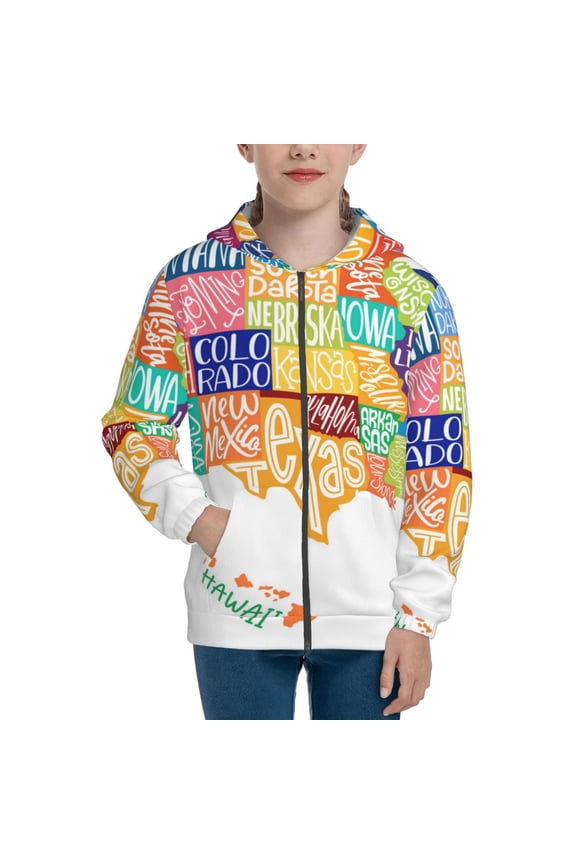 USA MAP for Zip Up Hoodies for Teen Sweatshirt with Hood-Small