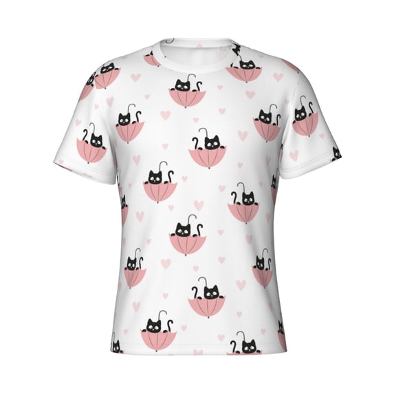 Rocae Umbrella Cat for Men's Moisture-Wicking Crew Tee - T-Shirt for Sports, Outdoor Activities, and Casual Wear3X-Large