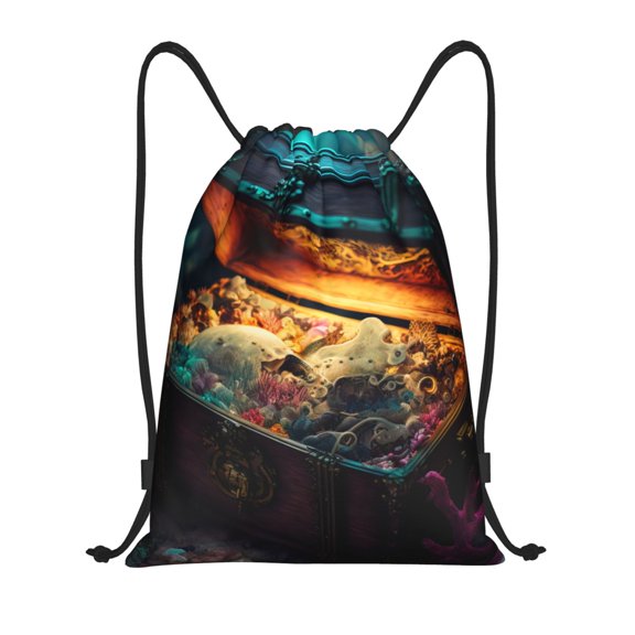 Rocae Underwater Treasure Chest for Gym Bag Drawstring Bags Gym Backpack for Gym, Travel, Sports, Swimming, Beach-Small