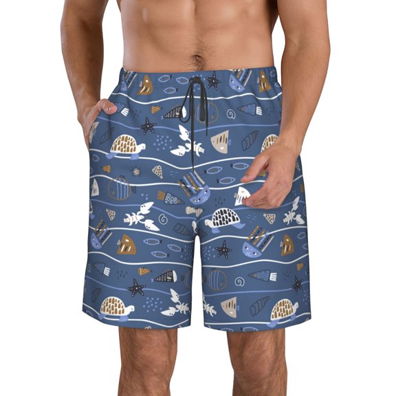 Rocae Underwater World Animals for Men's Beach Shorts Casual Elastic Waist Drawstring Summer Beach Shorts,S-3XL-Large