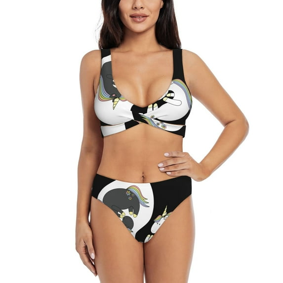 Rocae Unicorn in Yoga for Bikini Set for Women Two Piece Sexy High Swimsuits Split Crossover Bikini Small