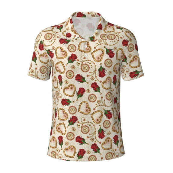 Rocae Valentine'S Day Rose for Men's Short Sleeve Polo Shirt, Quick Drying Performance Moisture Wicking Sports Men's Golf Shirt X-Large