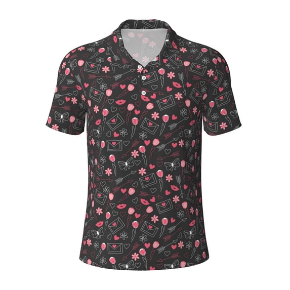 Rocae Valentine'S Day for Men's Short Sleeve Polo Shirt, Quick Drying Performance Moisture Wicking Sports Men's Golf Shirt Small