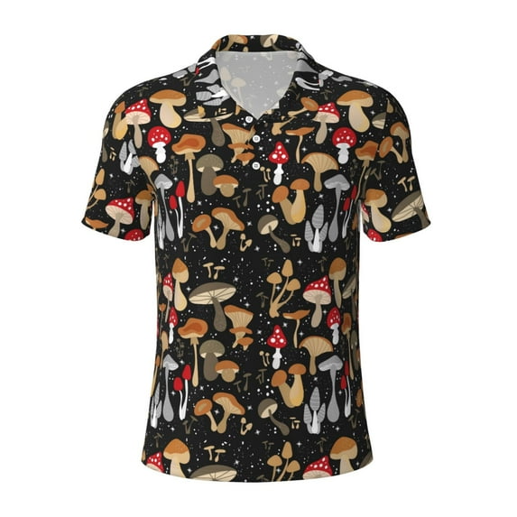 Rocae Various Mushrooms for Men's Short Sleeve Polo Shirt, Quick Drying Performance Moisture Wicking Sports Men's Golf Shirt X-Large