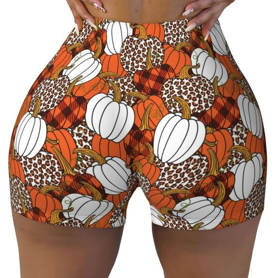Rocae Various Pumpkins for Women's Quick-Dry Running Shorts,Ladies Active Athletic Apparel Yoga Workout Gym Running Volleyball Spandex Shorts Large