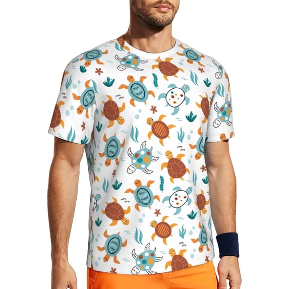Rocae Various Turtle for Men's Mesh Quick-Dry Short Sleeve Workout T-Shirt,Mens Crew Neck Tee Lightweight Soft Classic T Shirts 6X-Large