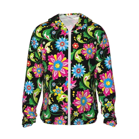 Rocae Vector Mexican Otomi Style Bright Print Breathable Sun Protection Hoodie Quick-Dry Lightweight Long Sleeve Hoodie Unisex Running Sports Shirt Medium