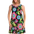 thumbnail image 1 of Rocae Vector Mexican Otomi Style Bright for Sleeveless Dresses Summer Casual Ruffle Sleeveless Cute Crew Neck Flowy Dress with Pockets, 1 of 7