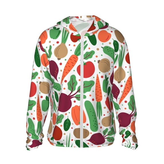 Rocae Vegetables Print Breathable Sun Protection Hoodie Quick-Dry Lightweight Long Sleeve Hoodie Unisex Running Sports Shirt Small