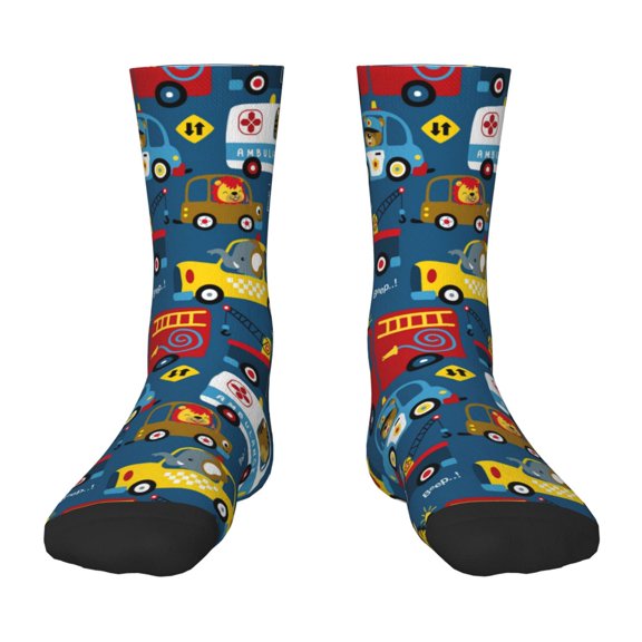 Rocae Vehicles Cartoon with Funny Drivers,Animal Drivers for Girls Boys Crew Socks,Children's Socks, Kids Socks, Toddler Socks: Daily Wear with Kids School Uniform