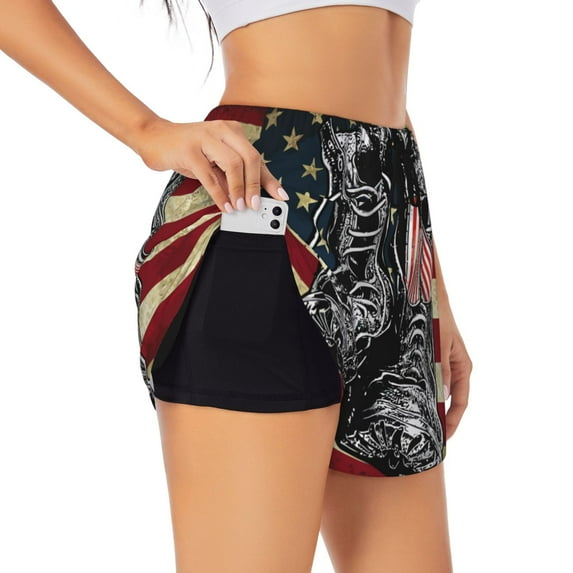 Rocae Veterans Day1 for Women's Athletic Shorts Workout Hiking Shorts Athletic Shorts for Running, Yoga, Gym, Sports-X-Large