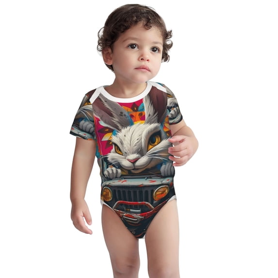 Rocae Vibrant Bunny Ride for Baby Cotton Short-Sleeve Bodysuits for Unisex Onesies Bodysuit-6 Months