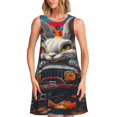 thumbnail image 1 of Rocae Vibrant Bunny Ride for Sleeveless Dresses Summer Casual Ruffle Sleeveless Cute Crew Neck Flowy Dress with Pockets, 1 of 7