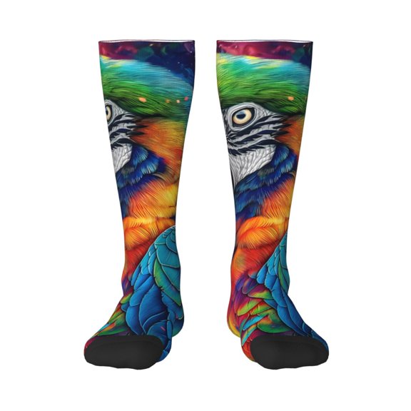 Rocae Vibrant Rainbow Parrot Fantasy for Novelty Casual compression Socks For Women Men Contrast Color Stockings