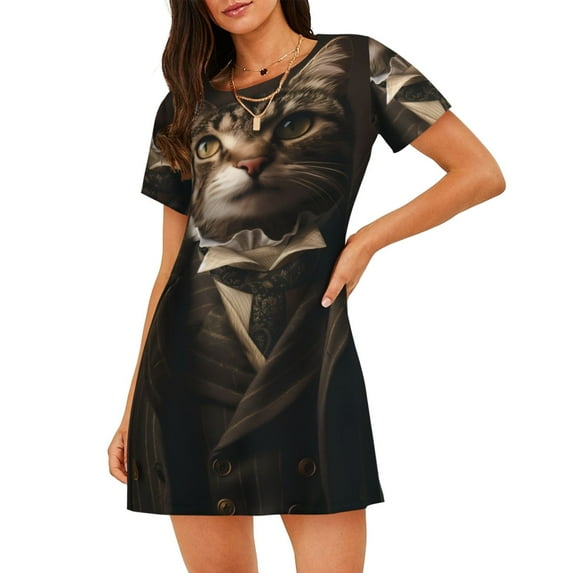 Rocae Victorian Gentle Cat for Nightgowns for Women Sleep Shirts Short Sleeve Nightshirt Pullover Nightdress