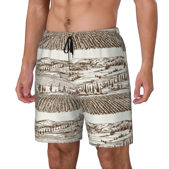 Rocae Vineyard Landscape 1 for Men's Swim Trunks Quick Dry With Two Side Pockets and One Lined Patch Pocket3X-Large