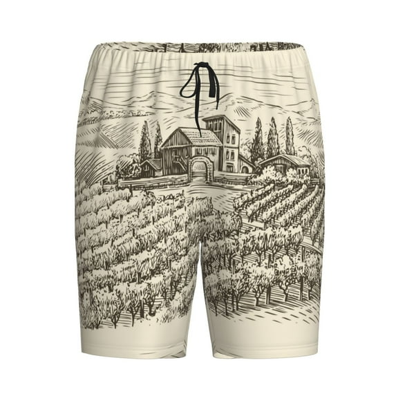 Rocae Vineyard Landscape for Men's Soft Sleep Pajama Shorts, Waistband and Pockets