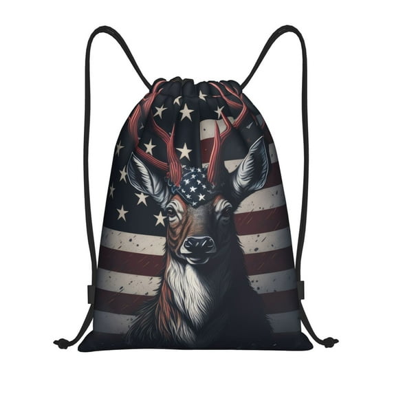 Rocae Vintage American Deer for Gym Bag Drawstring Bags Gym Backpack for Gym, Travel, Sports, Swimming, Beach-Medium