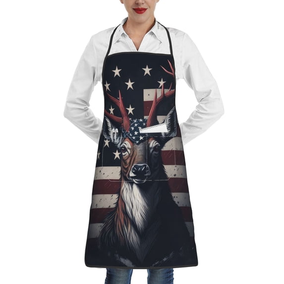 Rocae Vintage American Deer for Kitchen Aprons for Women Adjustable Cooking Kitchen Chef Apron for Men with Pockets