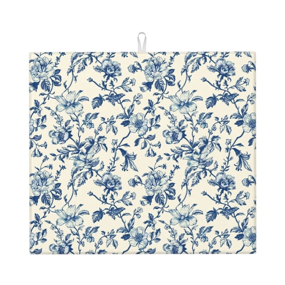 Rocae Vintage Blue Floral for Drying Mat for Kitchen 16*18 inch Easy to Clean Dish Rack Pad