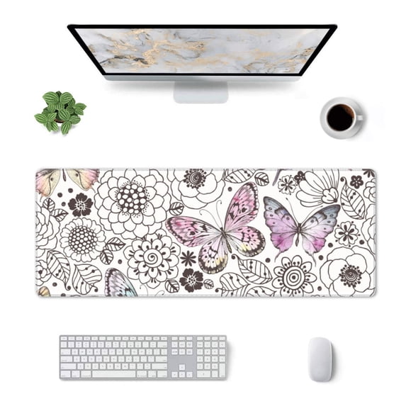 Rocae Vintage Butterflies for Gaming Mouse Pad, Mouse Pad Large, Office Computer Keyboard Mousepad, Keyboard and Mouse Pad with Stitched Edges,31.5 x 11.8 in