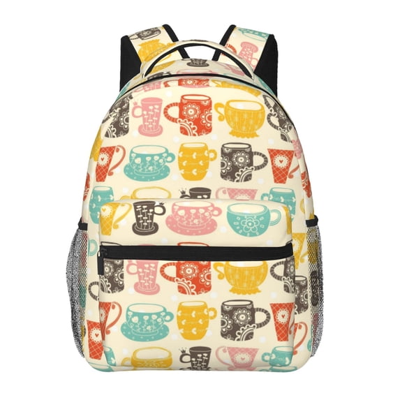 Rocae Vintage Cup Print Lightweight Casual Backpack Travel Hiking Backpack Carry on Laptop Backpack