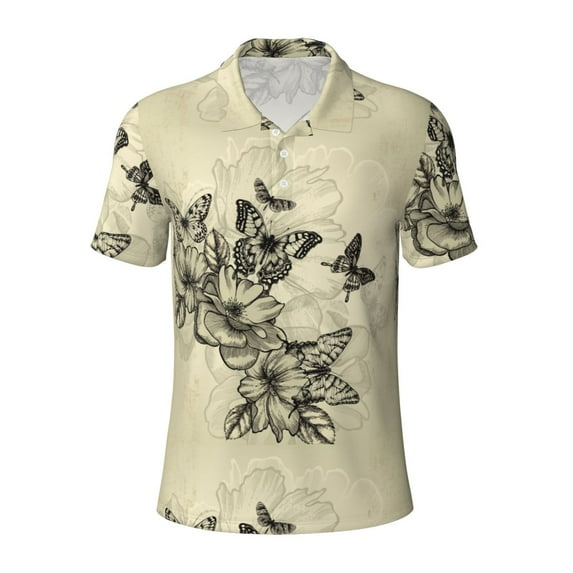 Rocae Vintage Floral for Men's Short Sleeve Polo Shirt, Quick Drying Performance Moisture Wicking Sports Men's Golf Shirt Large