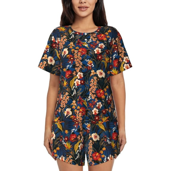 Rocae Vintage Floral for Two Piece Sleepwear Pajamas Sets for Women Soft Short-Sleeved Pjs with Lounge Shorts 3X-Large