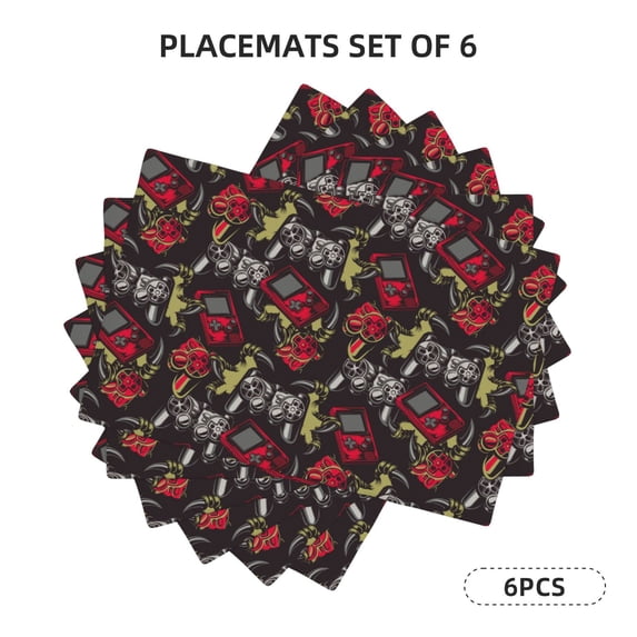 Rocae Vintage Gaming Printed Heat Resistant Place Mats,Classic Hemstitch Cloth Fabric Placemats Imitation Linen Place Mat Table Mats 18x12 inch