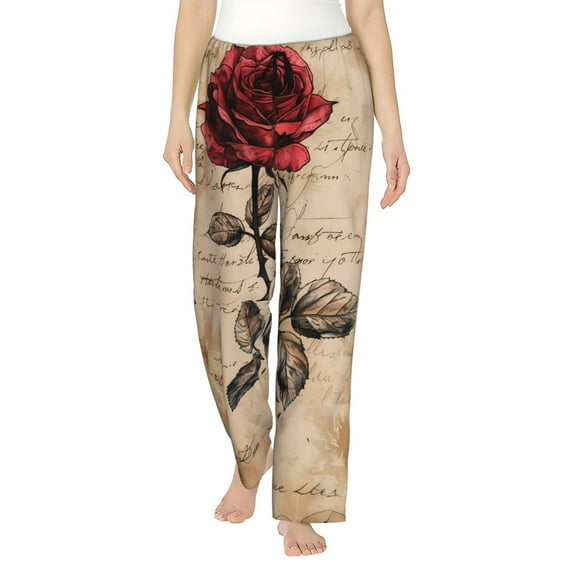 Rocae Vintage Rose Botanical Art for Women's Pajama Pants Pj Pants Lounge Pants-Medium