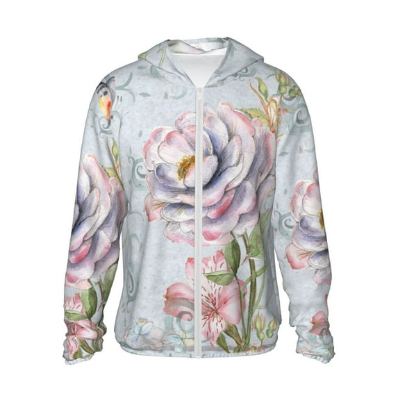 Rocae Vintage Rose Print Breathable Sun Protection Hoodie Quick-Dry Lightweight Long Sleeve Hoodie Unisex Running Sports Shirt XX-Large
