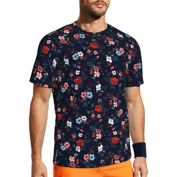 Rocae Vintage Rose for Men's Mesh Quick-Dry Short Sleeve Workout T-Shirt,Mens Crew Neck Tee Lightweight Soft Classic T Shirts XX-Large