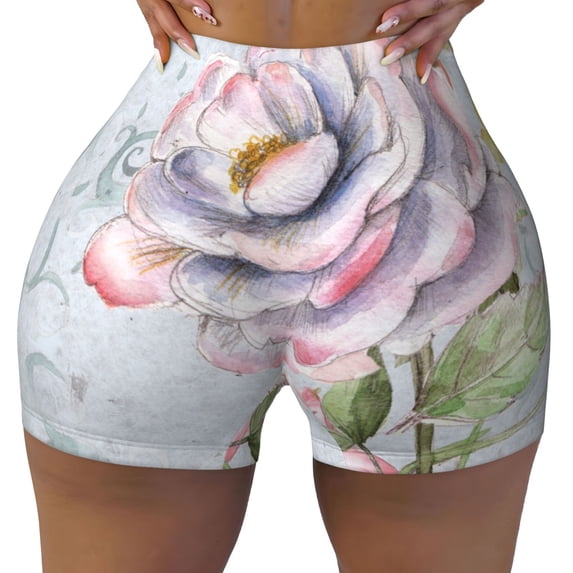 Rocae Vintage Rose for Women's Quick-Dry Running Shorts,Ladies Active Athletic Apparel Yoga Workout Gym Running Volleyball Spandex Shorts Medium
