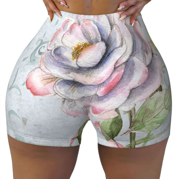 Rocae Vintage Rose for Women's Quick-Dry Running Shorts,Ladies Active Athletic Apparel Yoga Workout Gym Running Volleyball Spandex Shorts XX-Large