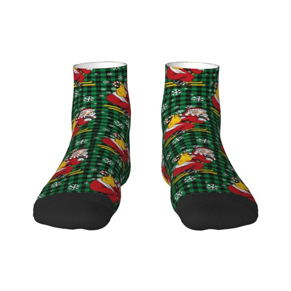 Rocae Vintage Santa Skiing Green Plaid for Premium Adult Socks,Comfortable, Breathable, and Durable Socks, Perfect for Everyday Wear