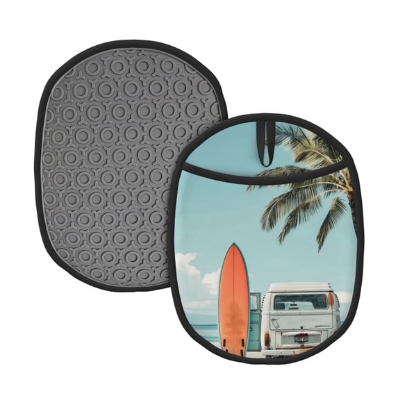 Rocae Vintage Surf Van Beach for Silicone Pot Holders, Oven Mitts Heat Resistant Hot Pads with Pockets,Non-Slip Bbq Baking Smoking Potholders ,7.5"x9.4"
