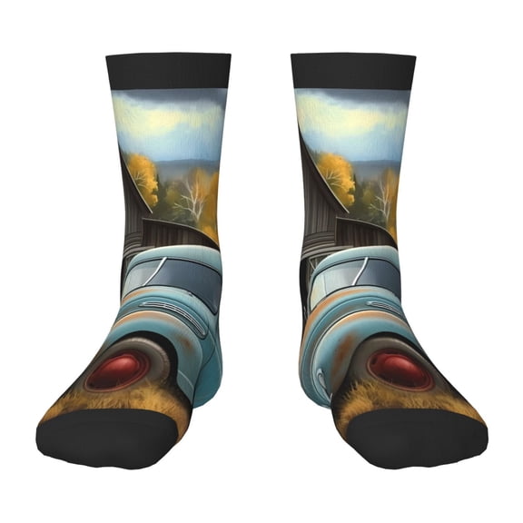 Rocae Vintage Truck Farm Scene for Girls Boys Crew Socks,Children's Socks, Kids Socks, Toddler Socks: Daily Wear with Kids School Uniform