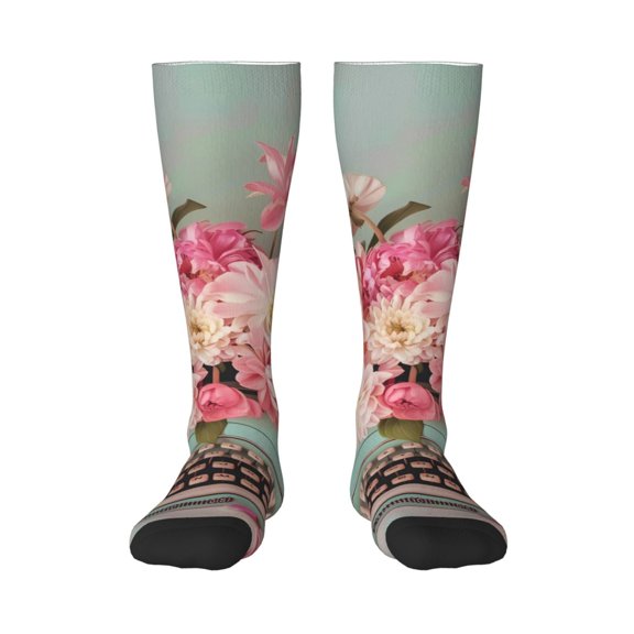 Rocae Vintage Typewriter Floral for Novelty Casual compression Socks For Women Men Contrast Color Stockings