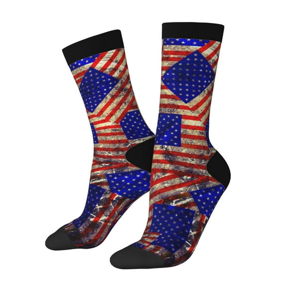 Rocae Vintage USA Flag for Adult Socks Casual Athletic Stretchy Loose Socks for Women Men Non-Slip Middle Tube Socks