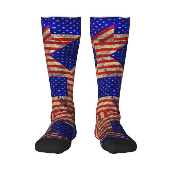 Rocae Vintage USA Flag for Novelty Casual compression Socks For Women Men Contrast Color Stockings
