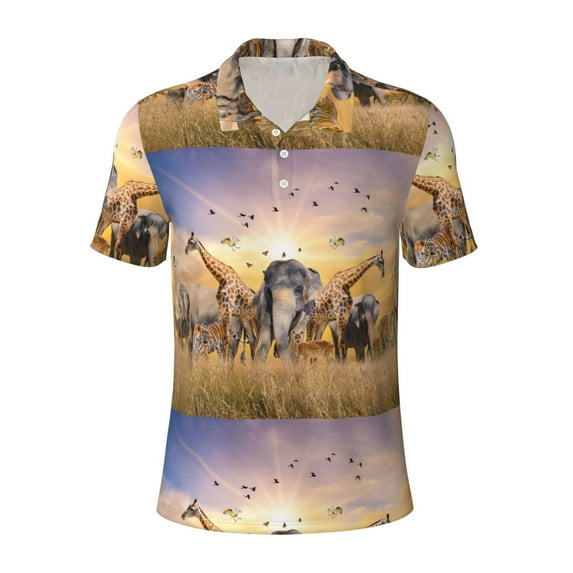 Rocae Vintage Wildlife Protection for Men's Short Sleeve Polo Shirt, Quick Drying Performance Moisture Wicking Sports Men's Golf Shirt 4X-Large