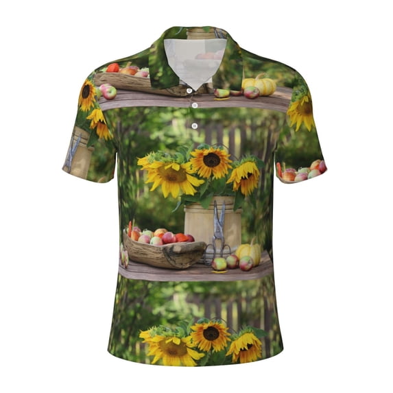 Rocae Vintage Wooden Bucket for Men's Short Sleeve Polo Shirt, Quick Drying Performance Moisture Wicking Sports Men's Golf Shirt X-Large