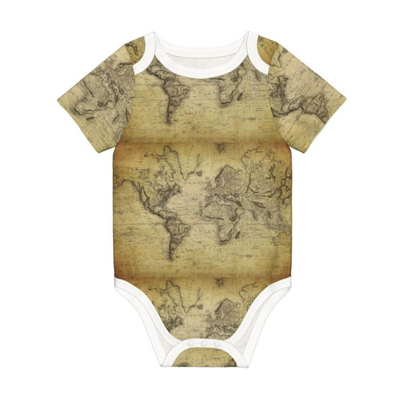 Rocae Vintage World Map for Baby Climbing Clothes Soft Baby Romper for Active Infants Comfortable and Breathable Crawling Jumpsuit Unisex Baby Outfit 3 Months