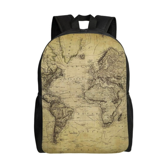 Rocae Vintage World Map print Computer bag with separate compartment, suitable for 15 inch laptop backpack, gift for men and women