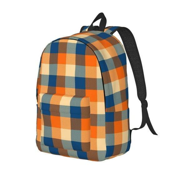 Rocae Warm Orange Plaid for Canvas College Laptop Backpack for Men Women -Small